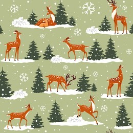beautiful seamless pattern with gorgeous cartoon deers. winter background for christmas or new year design. vector illustration