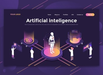 modern flat design isometric concept of artificial intelligence for website and mobile website. landing page template, dark theme. easy to edit and customize. vector illustration