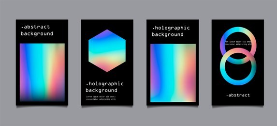 minimal iridescent covers with goniochromism effect. brochure template design with abstract holographic shapes. vector illustration collection for business, advertising, music poster, ect.