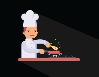 illustration of chef cooking food.cooking food on gas vector illustration.