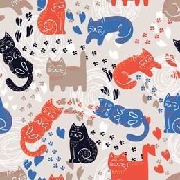 cute funny seamless pattern with cats