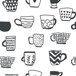 seamless pattern with cups of coffee illustrations on white background. autumn and winter mood. home decorations isolated on white background. scandinavian style