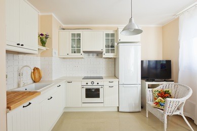 white modern kitchen room  in antique rustique style