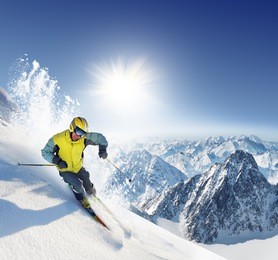 skier in high mountains