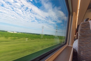 the outside view from inside of high speed train of china's fuxing crh train
