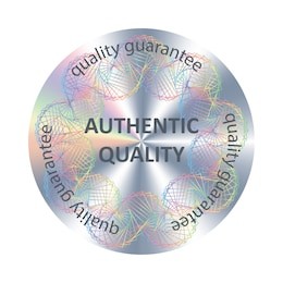 round hologram imitating sticker. vector element for product quality guarantee