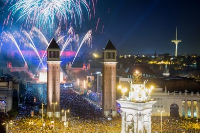 picturesque placa espana at new year night with city lights in barcelona