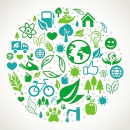 vector ecology concept - round design element made from icons and signs