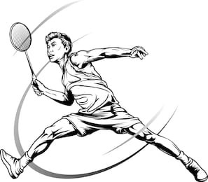 vector illustrations, sketching or drawing of male badminton players in action.