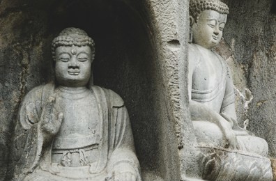 lingyin buddhist temple, hangzhou china - stone carving of buddha