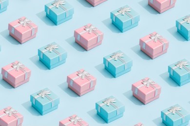 minimal composition background of pastel pink and blue christmas gift box. new year concept.