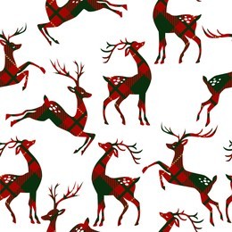 seamless pattern with deer on plaid background. vector illustration. 