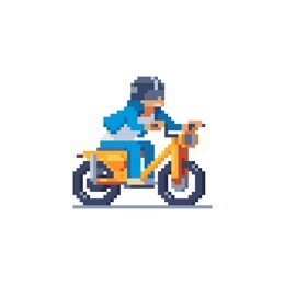 man rides a moped, motorcyclist male character pixel art style, man character riding motorcycle. speed ebike racing. concept of sport life, bikers. design for logo, sticker, app.isolated illustration.