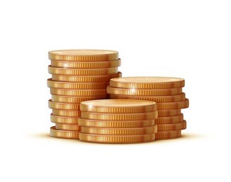 vector illustration stacks of golden coins isolated on a white background.