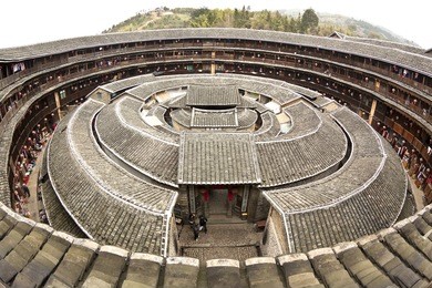 fujian tulou house in china. it is the chinese rural dwellings of the hakka and others in the mountainous areas in southeastern fujian, china.