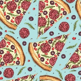 seamless pattern with slice of pizza. freehand drawing