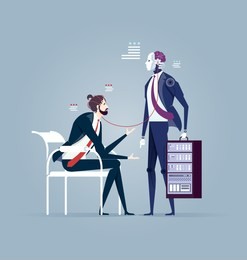 robot connecting with businessman. artificial intelligence concept.