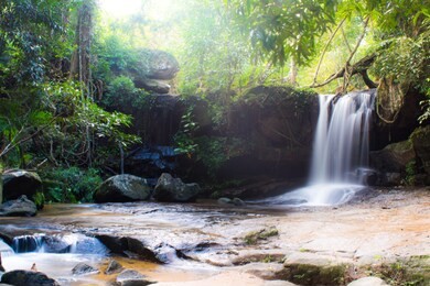 beautiful waterfalls in the forest at kbal spean near siem reap, cambodia