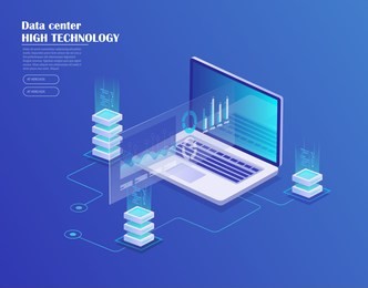data center, storage servers, blockchain technology isometric concept. landing page template. header for website. isometric vector illustration 