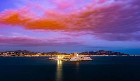 fantastic sunset over famous if castle, chateau d'if, marseille, france