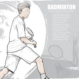 sport background design. illustration of badminton player. water color style.