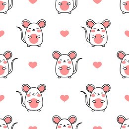mouse pattern, cute cartoon mice seamless pattern background, vector illustration