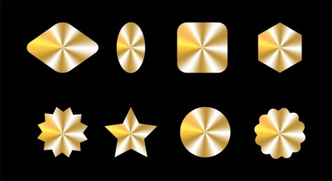 set of realistic holograms of different shapes for award design, product guarantee, label design