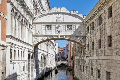 bridge of sighs in a sunny day, architecture in venice, italy