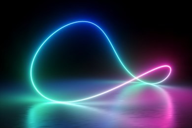 3d render, colorful neon light spectrum, loop, ultraviolet, quantum energy, pink blue mint glowing line, string, abstract background