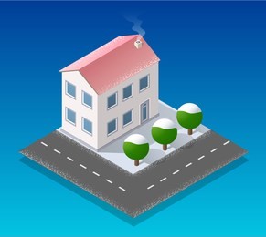 christmas city isometric urban winter quarter in the snow and in snowflakes, snowstorms and the festive landscape of the new year holidays