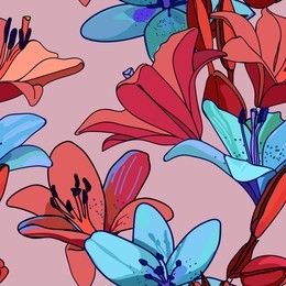 lilies on vintage seamless pattern. retro style sixties