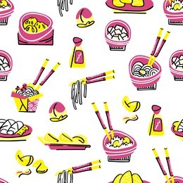 chinese food vector seamless pattern. hand drawn style illustration