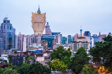 beautiful architecture building cityscape of macau city at twilight night