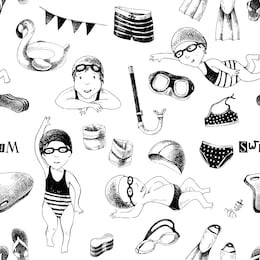 swimming school hand drawn seamless pattern. vector illustration