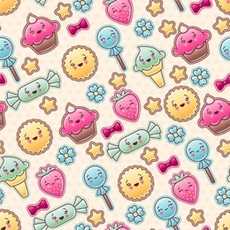 seamless kawaii child pattern with cute doodles.