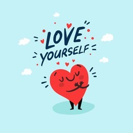 love yourself funny concept. cute single heart. happy valentine's day vector card