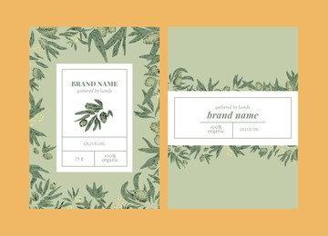 vector set of package design with olive hand drawn elements. editable packaging template collection with olive leaves and branches.