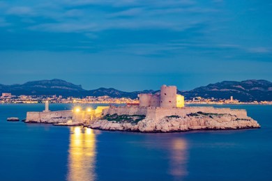 fantastic sunset over famous if castle, chateau d'if, marseille, france
