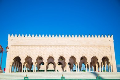 mausoleum of mohammed v at sunset. rabat, morocco