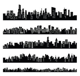 vector black city icons set on white