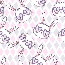 hand drawn cute bunny pattern, print design rabbit background, children print textile design.