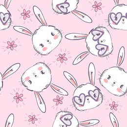 hand drawn cute bunny pattern, print design rabbit background, children print textile design.