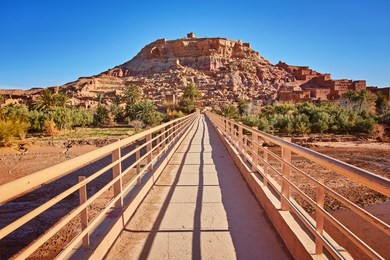 the new bridge across the asif ounila river at ait ben haddou, morocco, north africa