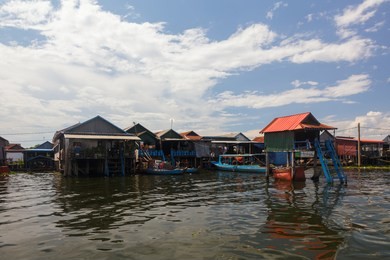 floating house at kampong phluk floating village within tonle sap, freshwater lake in cambodia and the largest freshwater lake in southeast asia
