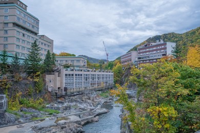 autumn leaves view in jozankei onsen village, japan