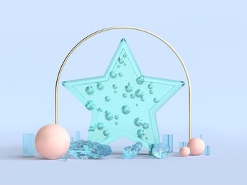 green clear star shape decoration christmas concept 3d rendering