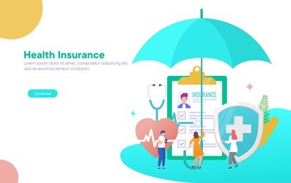 healthcare insurance vector illustration concept, people with doctor fill health form insurance, 
can use for, landing page, template, ui, web, mobile app, poster, banner, flyer