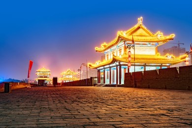 ancient city wall at night, xi'an,china