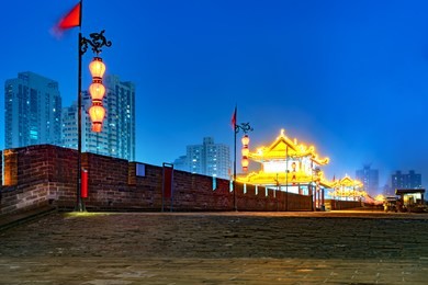 ancient city wall at night, xi'an,china