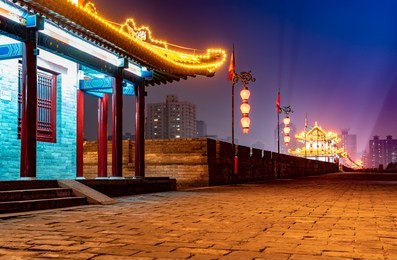 ancient city wall at night, xi'an,china